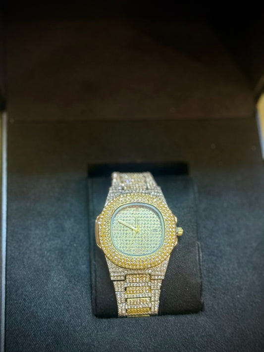 Iced dot watch in sliver & golden colour