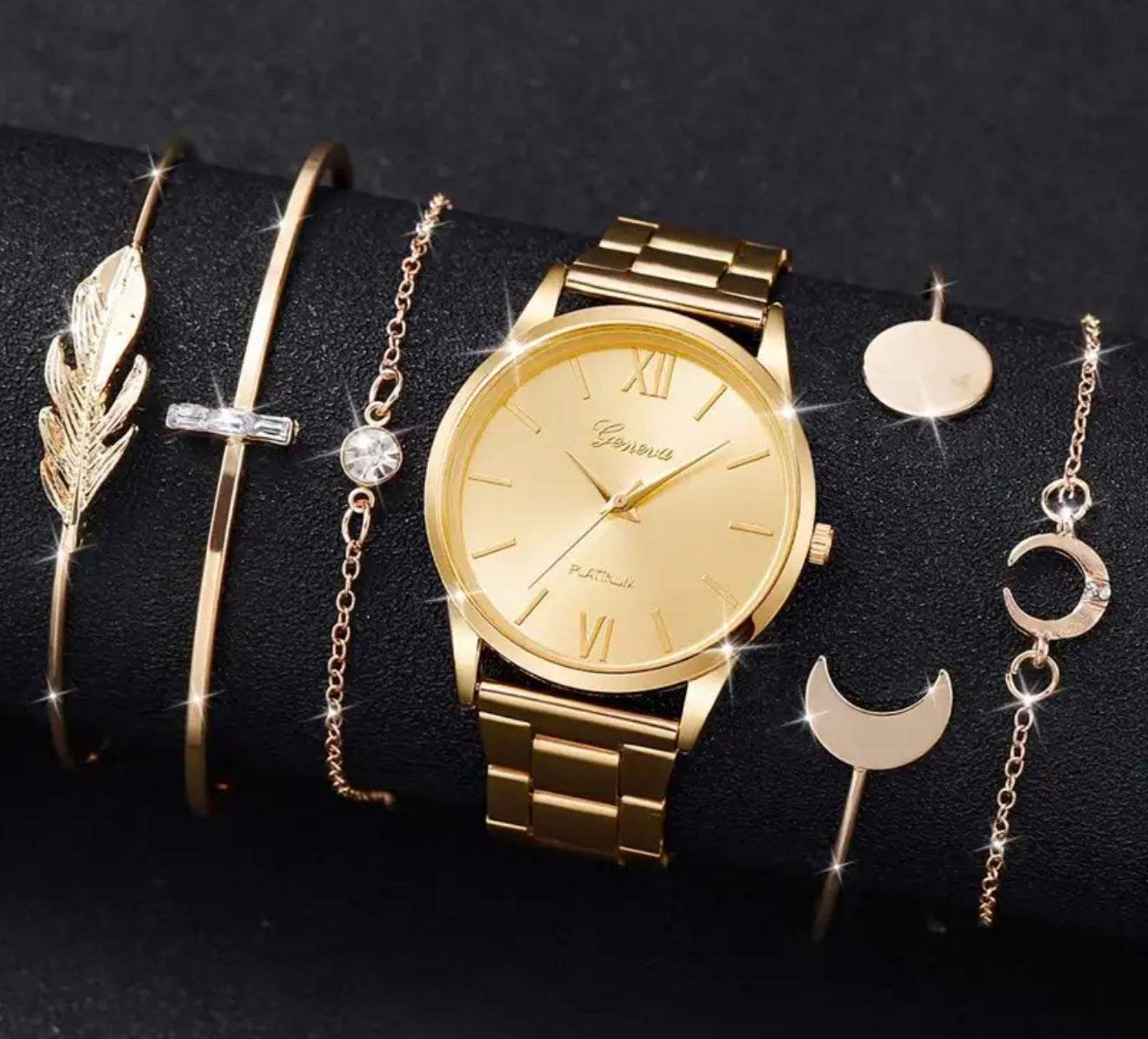 Dazzlelina premium 6pieces watch set with bracelets (Golden in colour)