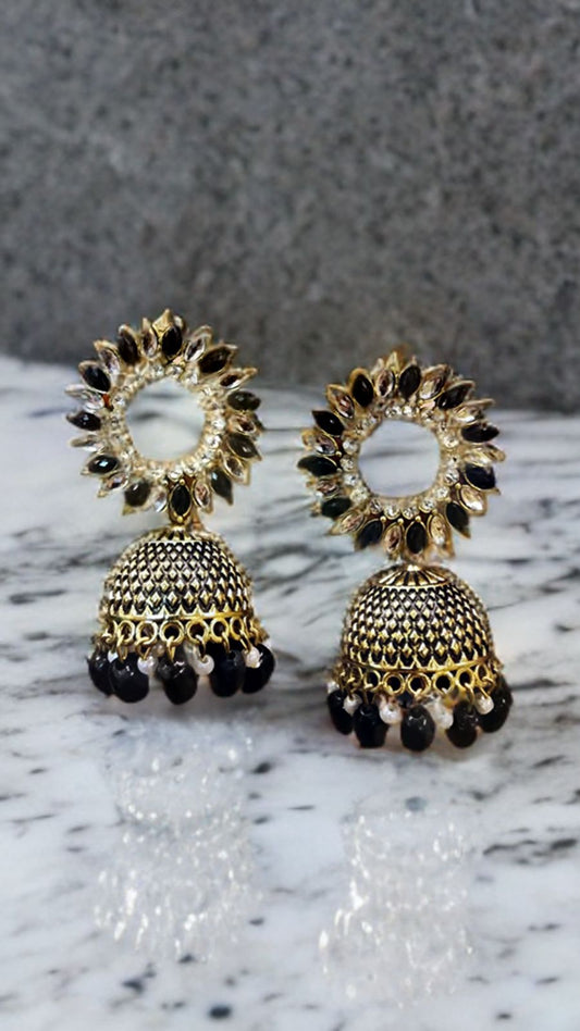 Indian Jhumkay - Black And White Pearls